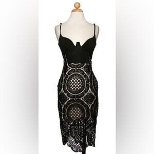 Lac Bleu Black Lace MIDI Dress Size Medium